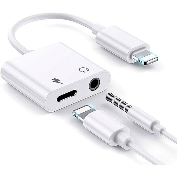 Headphone Jack Adapter Dongle for iPhone 7/7 Plus/8/8 Plus/X/Xs/XR/Xs Max Adapter to 3.5mm Jack Converter Fast Car Charger Accessories Cables & Audio Connector 2 in 1 Earphone Splitter Cable-White 